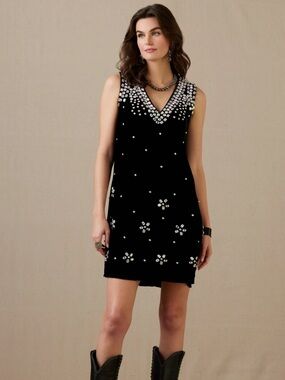 Double D Ranch Velvet Dress with rhinestone floral Embellishments RTL $695 L NWT